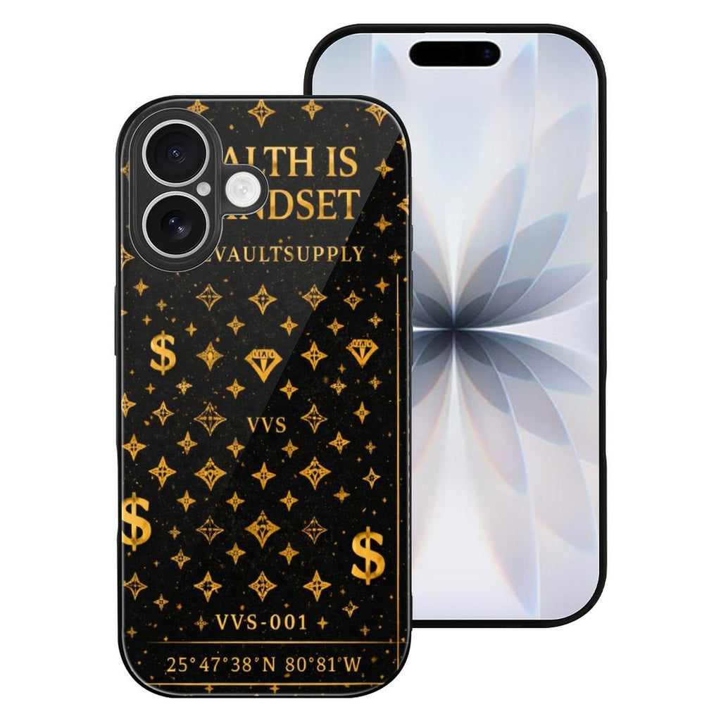 Wealth Is A Mindset Glass iPhone Case – Black & Gold Luxury Phone Case | VibeVaultSupply - VibeVaultSupply