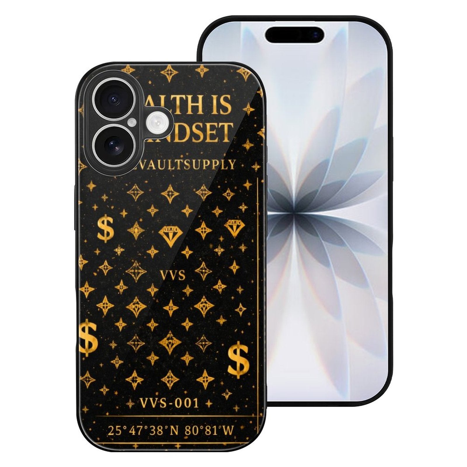 Wealth Is A Mindset Glass iPhone Case – Black & Gold Luxury Phone Case | VibeVaultSupply - VibeVaultSupply