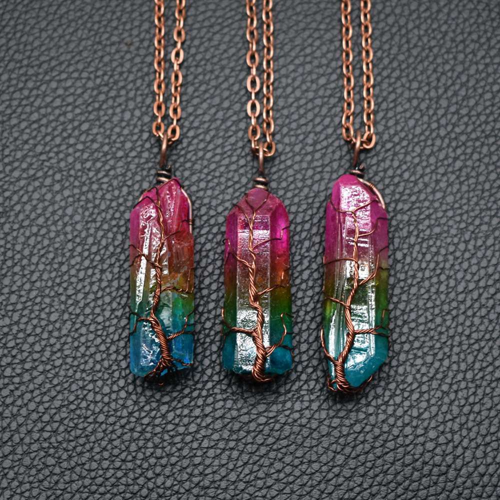 Tree of Life Crystal Necklace – Colorful Stone Pillar Pendant | Chakra Healing Jewelry & Spiritual Gift - VibeVaultSupply