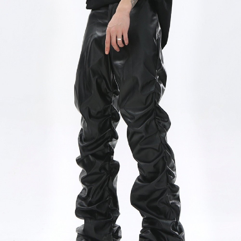 Men's Stacked Faux Leather Pants – Slim Fit Streetwear - VibeVaultSupply