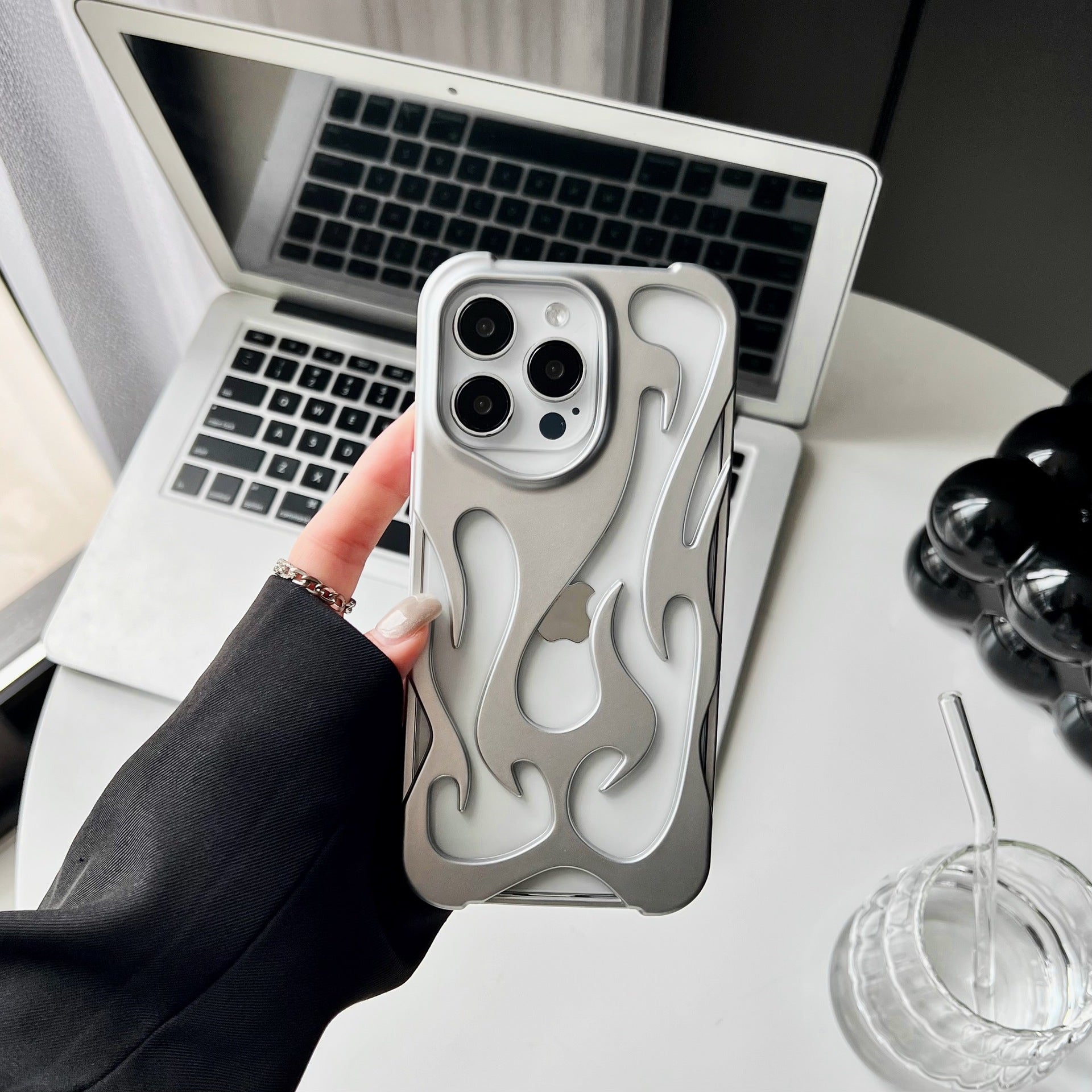Flame Pattern Phone Case – Metallic Edge Aesthetic iPhone Case | VibeVault Supply - VibeVaultSupply