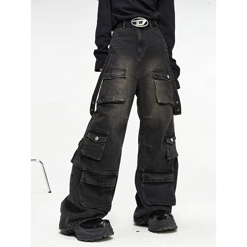 Men's Oversized Cargo Jeans – Multi Pocket Streetwear Denim - VibeVaultSupply
