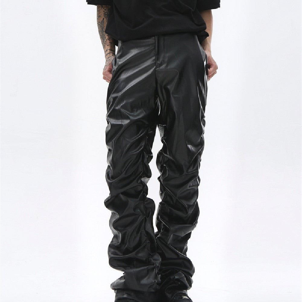 Men's Stacked Faux Leather Pants – Slim Fit Streetwear - VibeVaultSupply