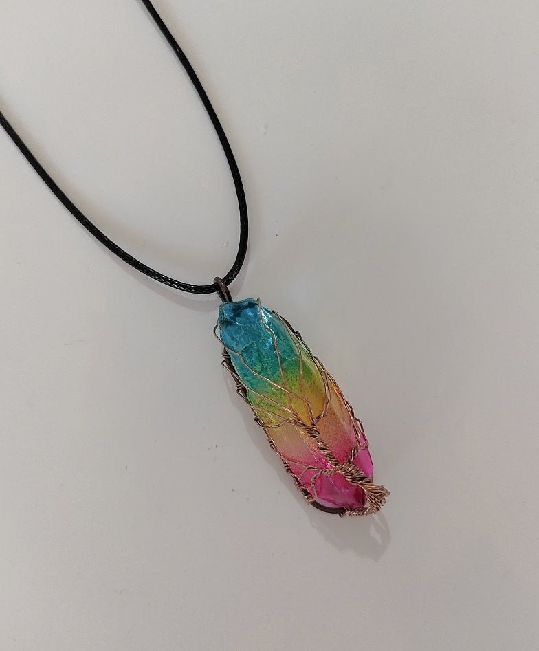 Tree of Life Crystal Necklace – Colorful Stone Pillar Pendant | Chakra Healing Jewelry & Spiritual Gift - VibeVaultSupply