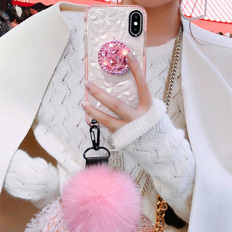 Crystal Charm Phone Case – Luxury Rhinestone iPhone Case with Pom Grip | VibeVault Supply - VibeVaultSupply