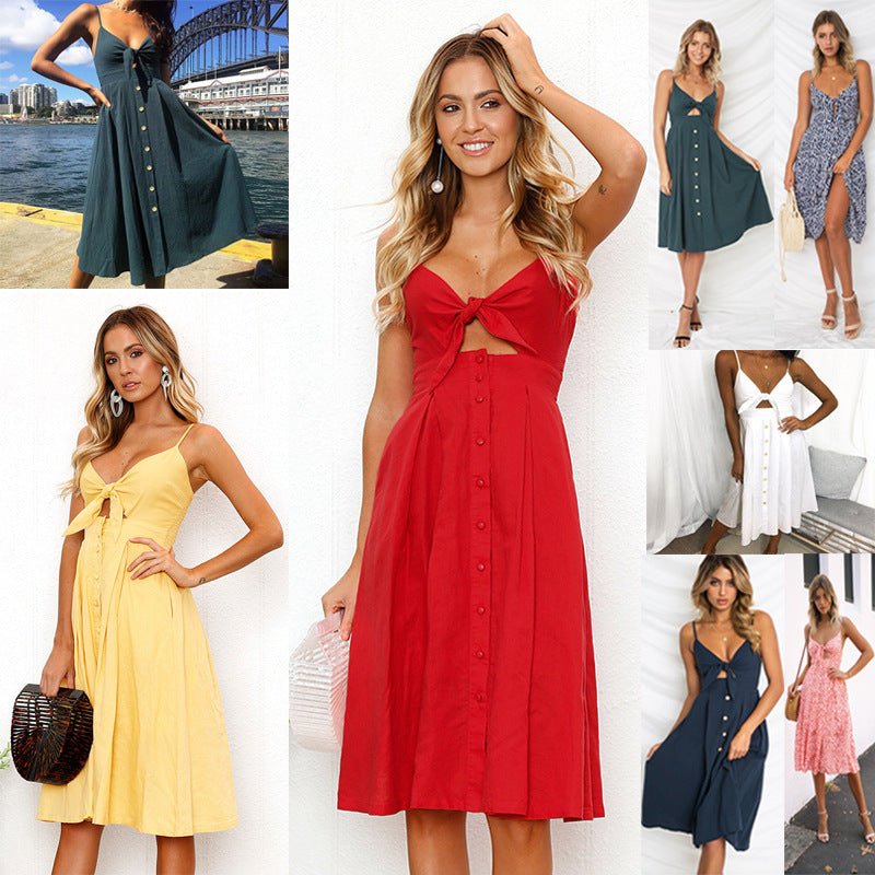 Women's Sleeveless Midi Sundress – Casual Summer Button Dress - VibeVaultSupply