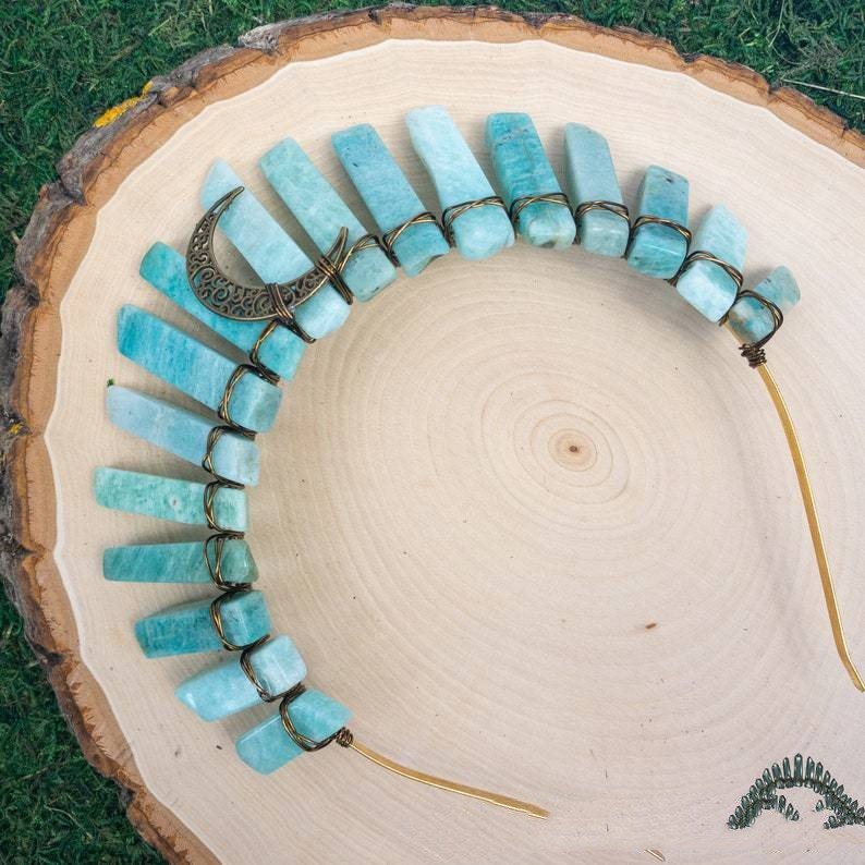 Amazonite & Labradorite Crystal Headband - Gemstone Hair Accessory | VibeVaultSupply - VibeVaultSupply
