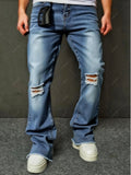 Men's Vintage Wash Ripped Wide Leg Jeans - VibeVaultSupply