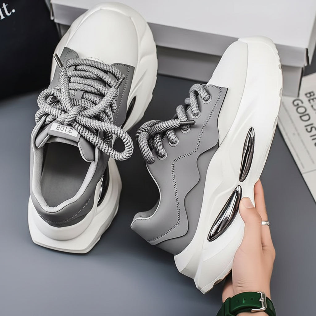 VibeVaultSupply Minimal Chunky Sneakers – Lightweight Casual Everyday Shoes | Clean Streetwear Trainers (Black & Gray) - VibeVaultSupply