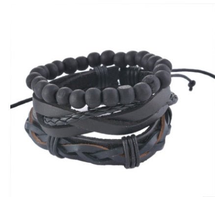 Multi - Layer Bracelet Set – Adjustable Leather & Beaded Bracelets | Men’s & Unisex Stackable Jewelry (Multiple Styles & Colors) - VibeVaultSupply