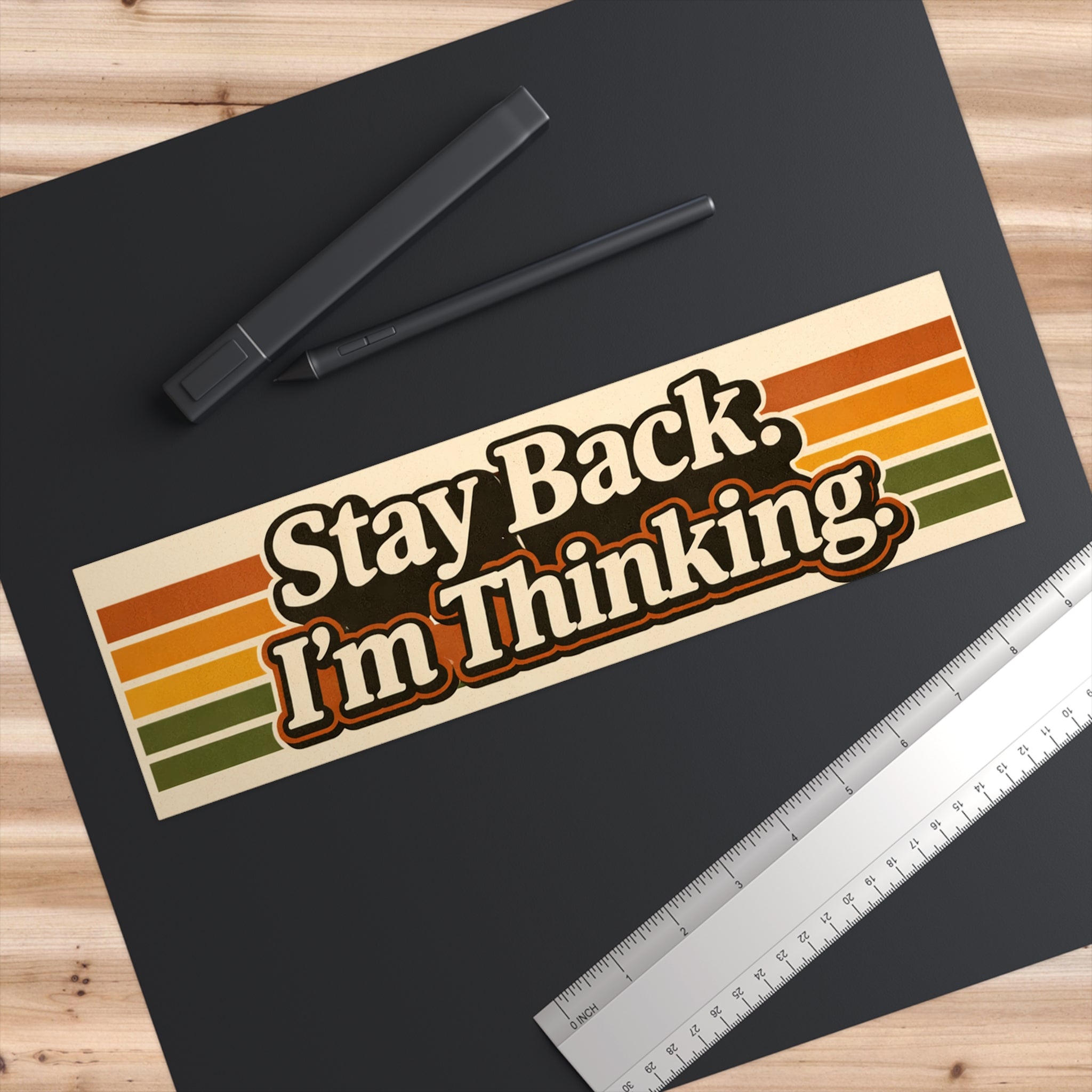 Stay Back I'm Thinking Sticker Retro Stripes, Funny Decal - VibeVaultSupply