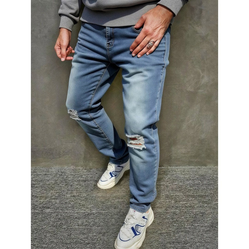 Men's Vintage Wash Ripped Wide Leg Jeans - VibeVaultSupply