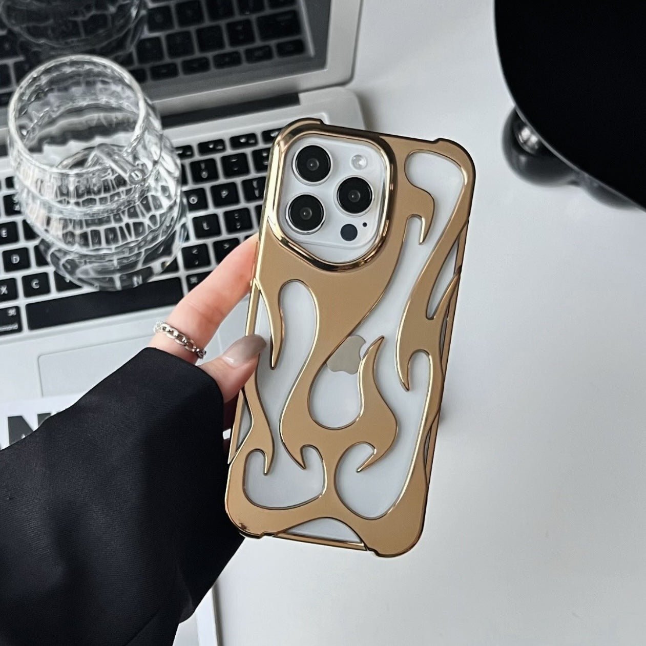 Flame Pattern Phone Case – Metallic Edge Aesthetic iPhone Case | VibeVault Supply - VibeVaultSupply