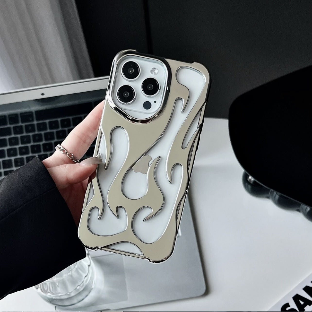Flame Pattern Phone Case – Metallic Edge Aesthetic iPhone Case | VibeVault Supply - VibeVaultSupply