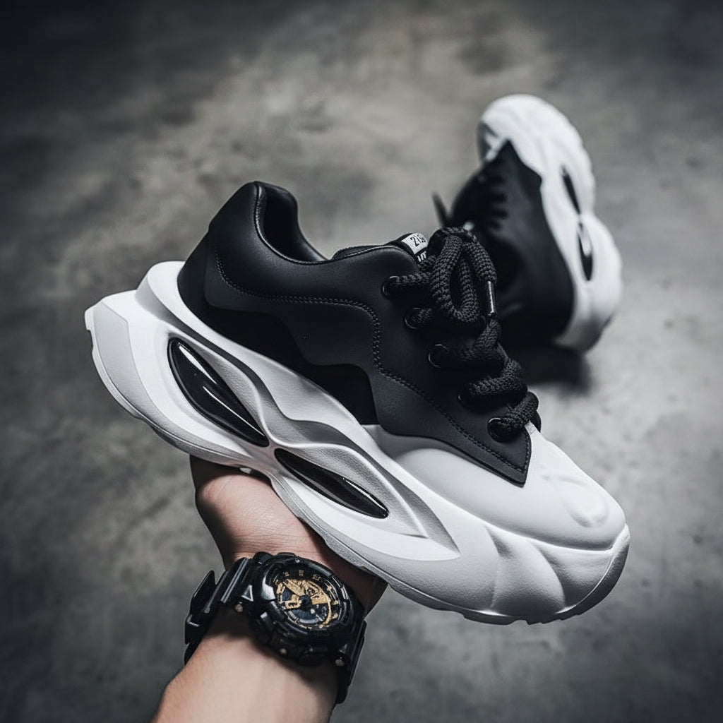VibeVaultSupply Minimal Chunky Sneakers – Lightweight Casual Everyday Shoes | Clean Streetwear Trainers (Black & Gray) - VibeVaultSupply