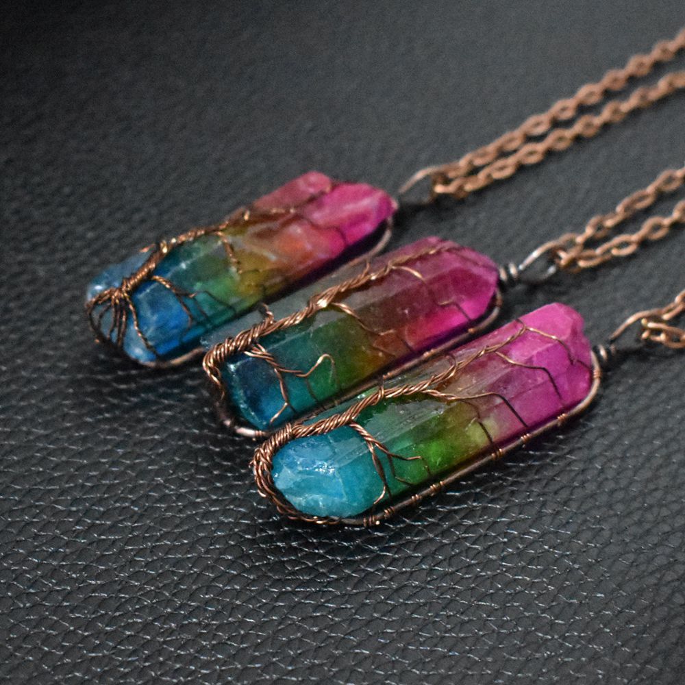 Tree of Life Crystal Necklace – Colorful Stone Pillar Pendant | Chakra Healing Jewelry & Spiritual Gift - VibeVaultSupply