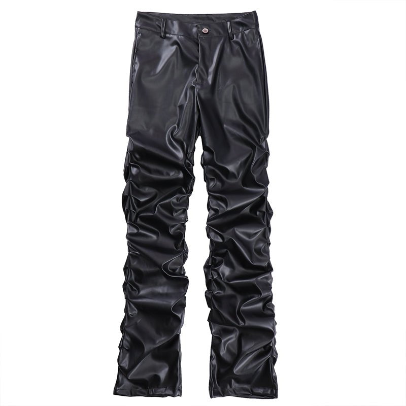 Men's Stacked Faux Leather Pants – Slim Fit Streetwear - VibeVaultSupply