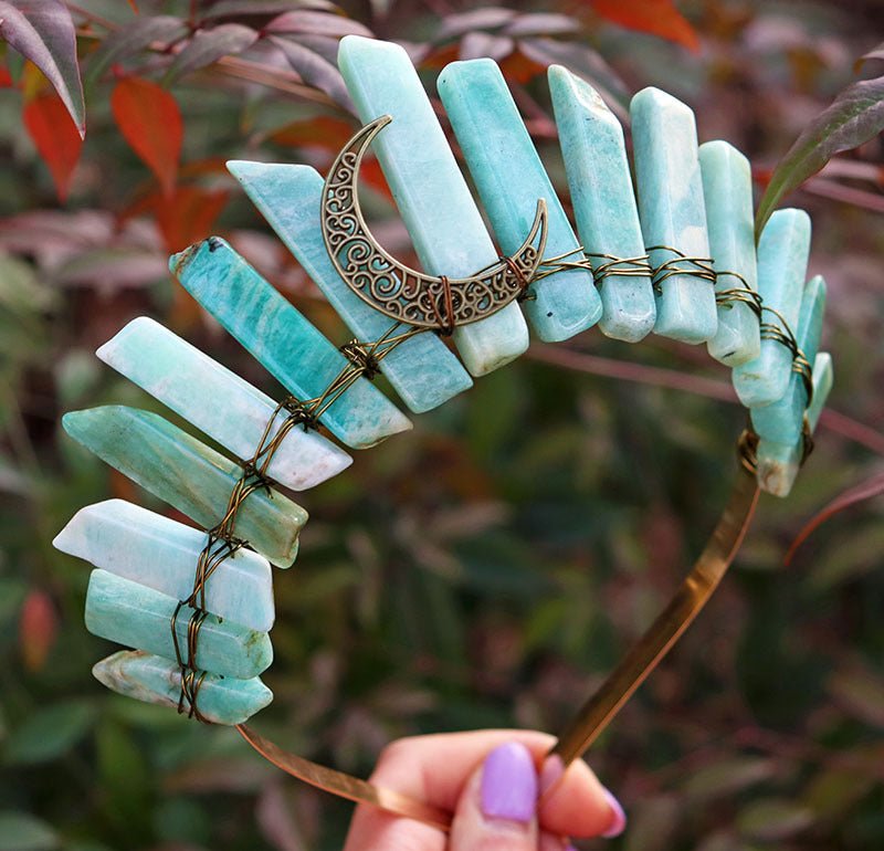 Amazonite & Labradorite Crystal Headband - Gemstone Hair Accessory | VibeVaultSupply - VibeVaultSupply