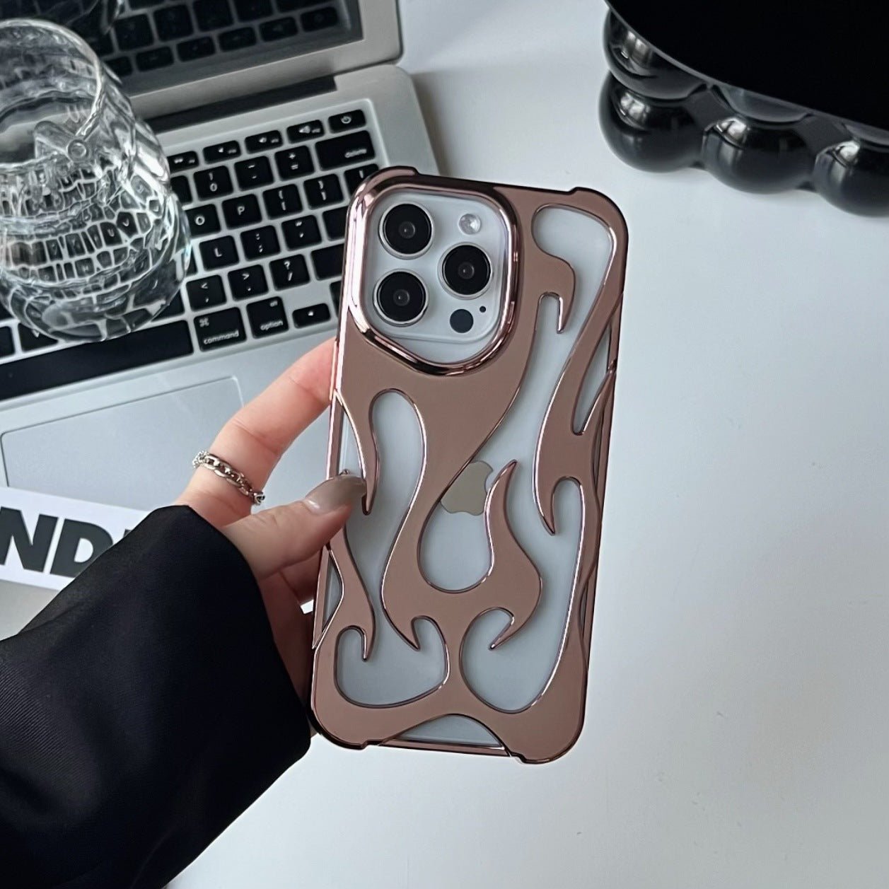 Flame Pattern Phone Case – Metallic Edge Aesthetic iPhone Case | VibeVault Supply - VibeVaultSupply