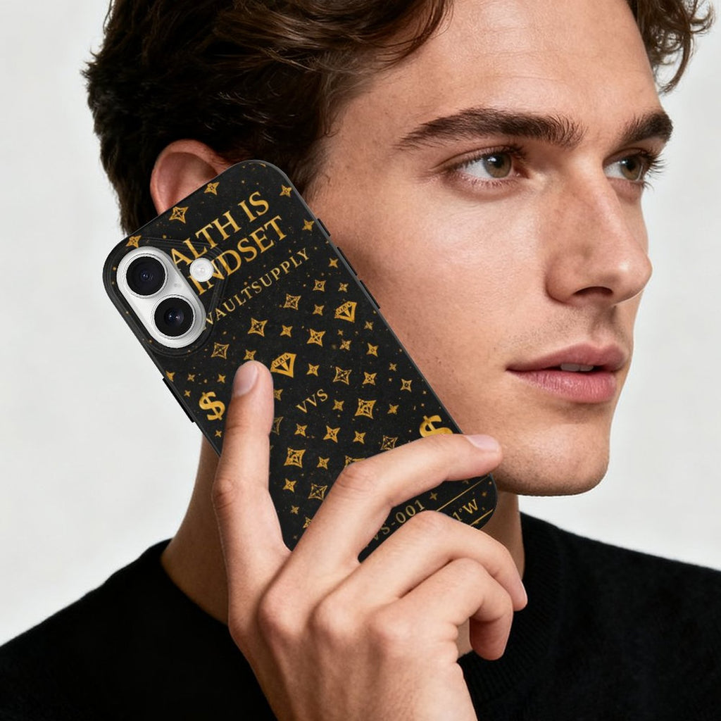 Wealth Is A Mindset iPhone Case – Black & Gold Slim TPU Phone Case | VibeVaultSupply - VibeVaultSupply