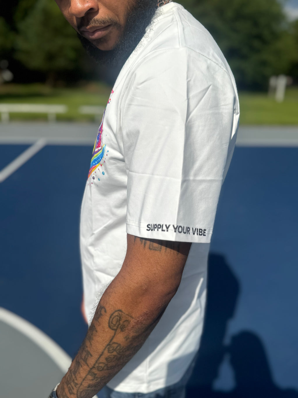 VVS Retro Logo T-Shirt side view – premium streetwear graphic 