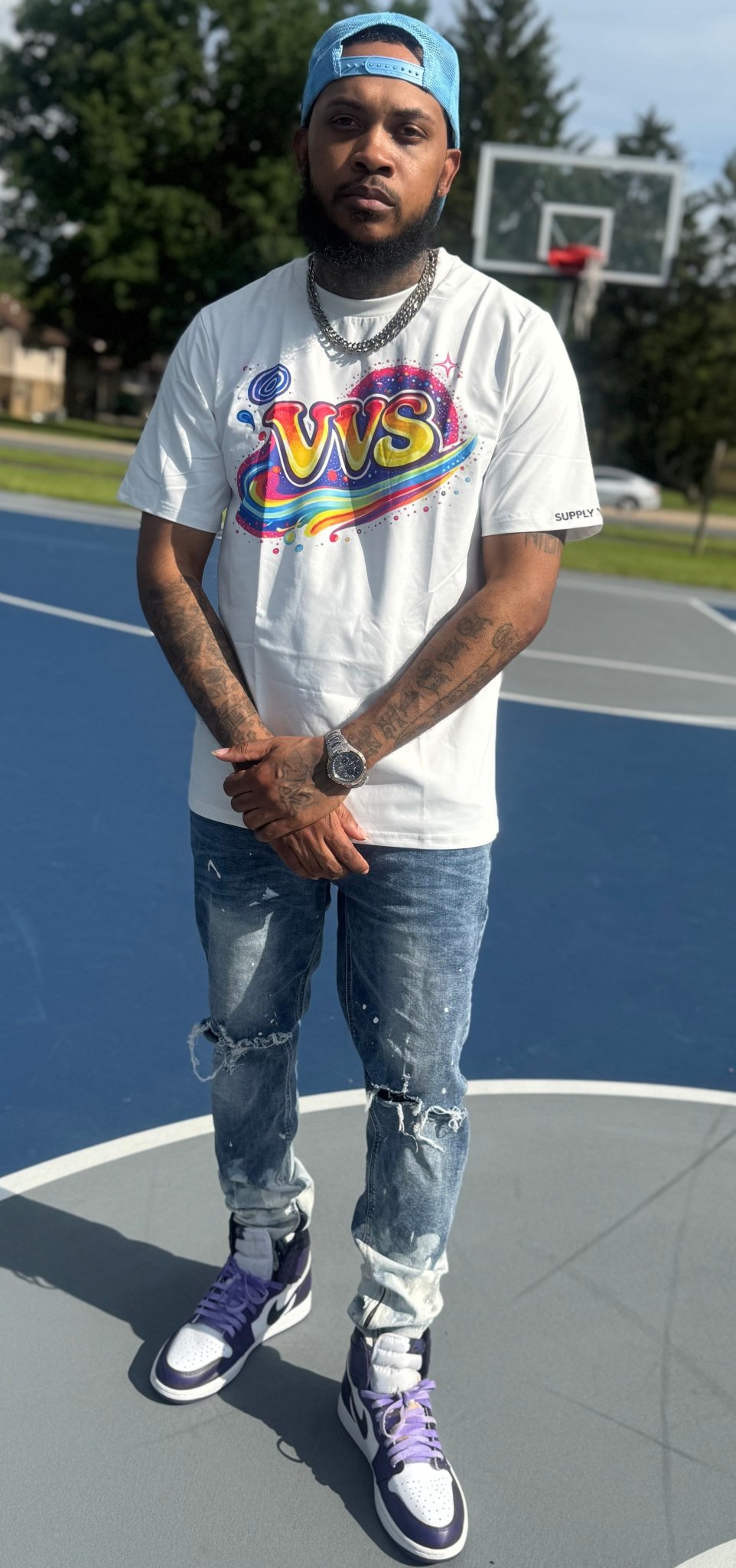 VVS Multicolor Retro Logo Graphic T-Shirt – Vintage Streetwear Tee | VibeVaultSupply - VibeVaultSupply