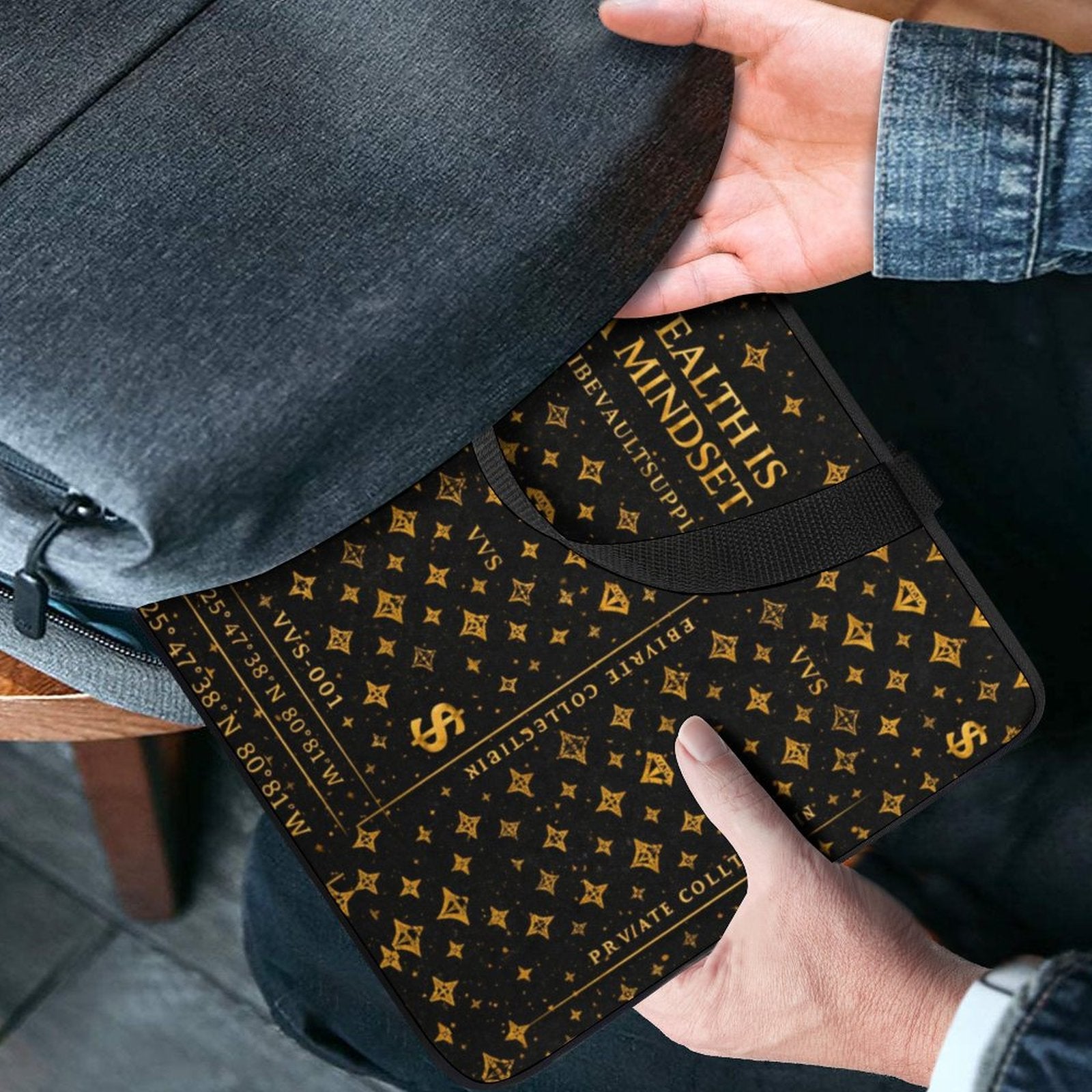 Wealth Is A Mindset Laptop Sleeve – Black & Gold Luxury Laptop Case | VibeVault Supply - VibeVaultSupply