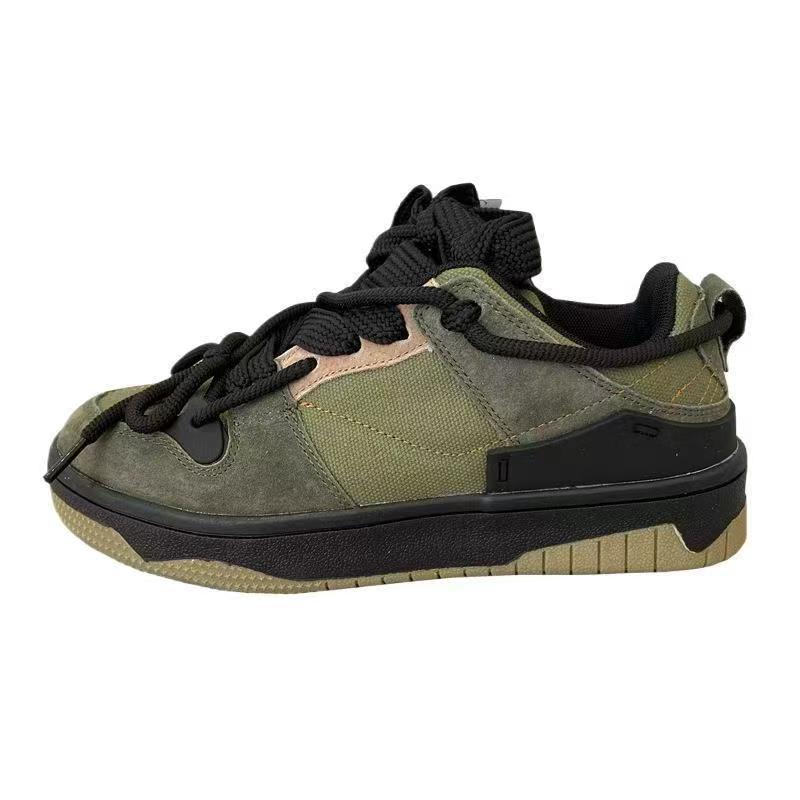 VibeVaultSupply Chunky Lace - Up Sneakers – Breathable Mesh Casual Shoes | Lightweight Everyday Trainers (Black & Army Green) - VibeVaultSupply