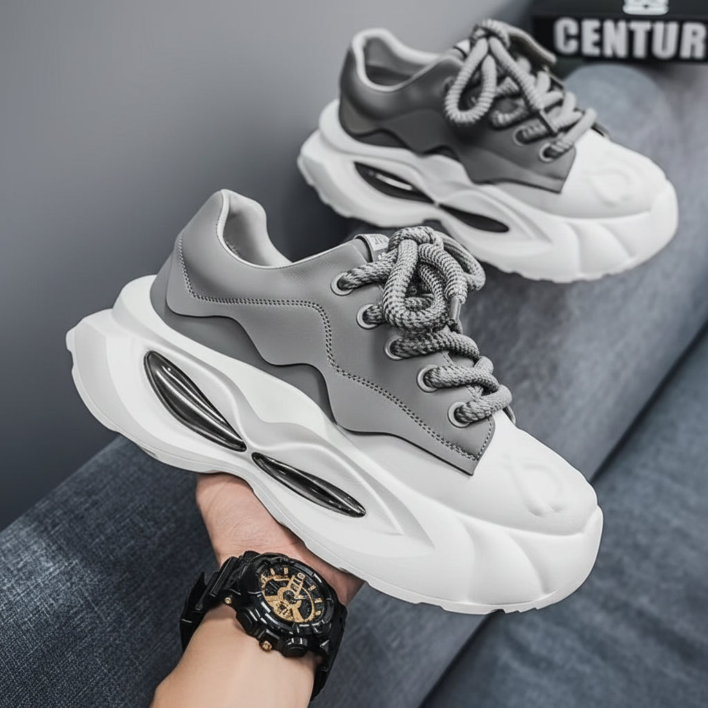 VibeVaultSupply Minimal Chunky Sneakers – Lightweight Casual Everyday Shoes | Clean Streetwear Trainers (Black & Gray) - VibeVaultSupply