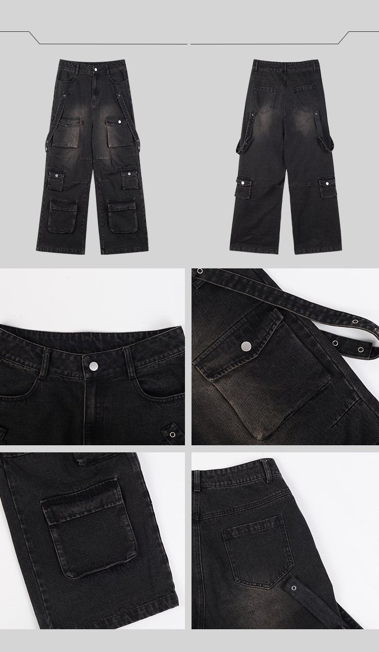 Men's Oversized Cargo Jeans – Multi Pocket Streetwear Denim - VibeVaultSupply