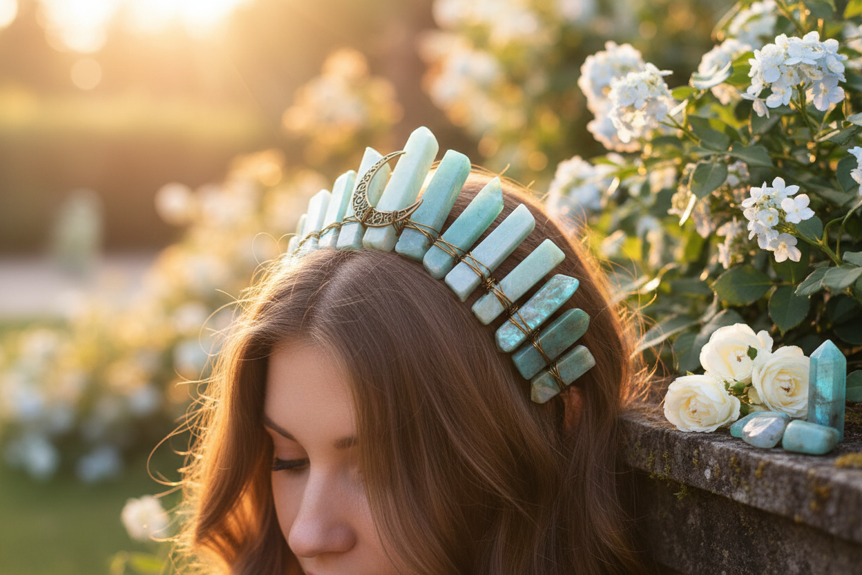 Amazonite & Labradorite Crystal Headband - Gemstone Hair Accessory | VibeVaultSupply - VibeVaultSupply