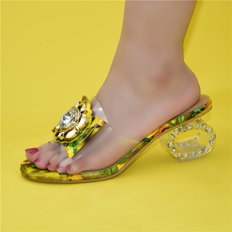 Women's Rhinestone Transparent Block Heel Sandals - VibeVaultSupply