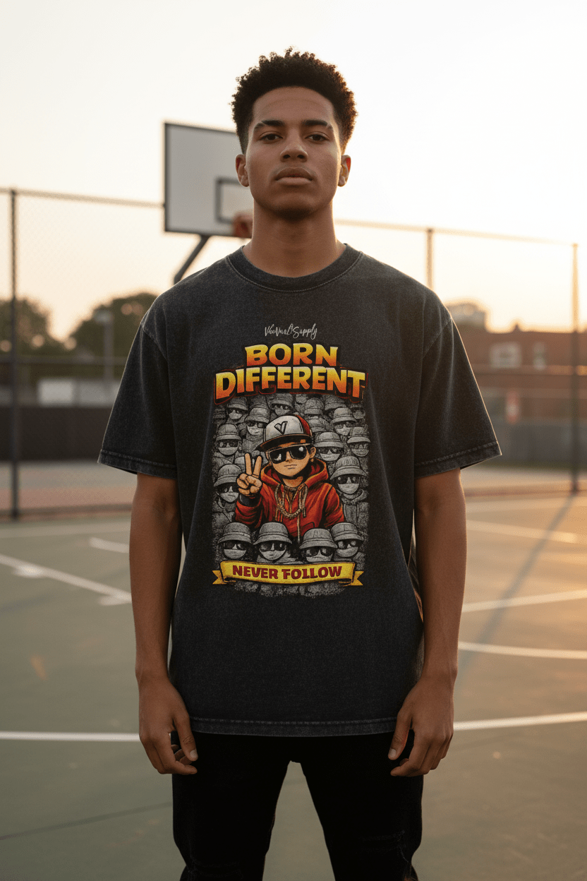 Born Different “Never Follow” Graphic T-Shirt – Motivational Streetwear Tee | VibeVaultSupply - VibeVaultSupply