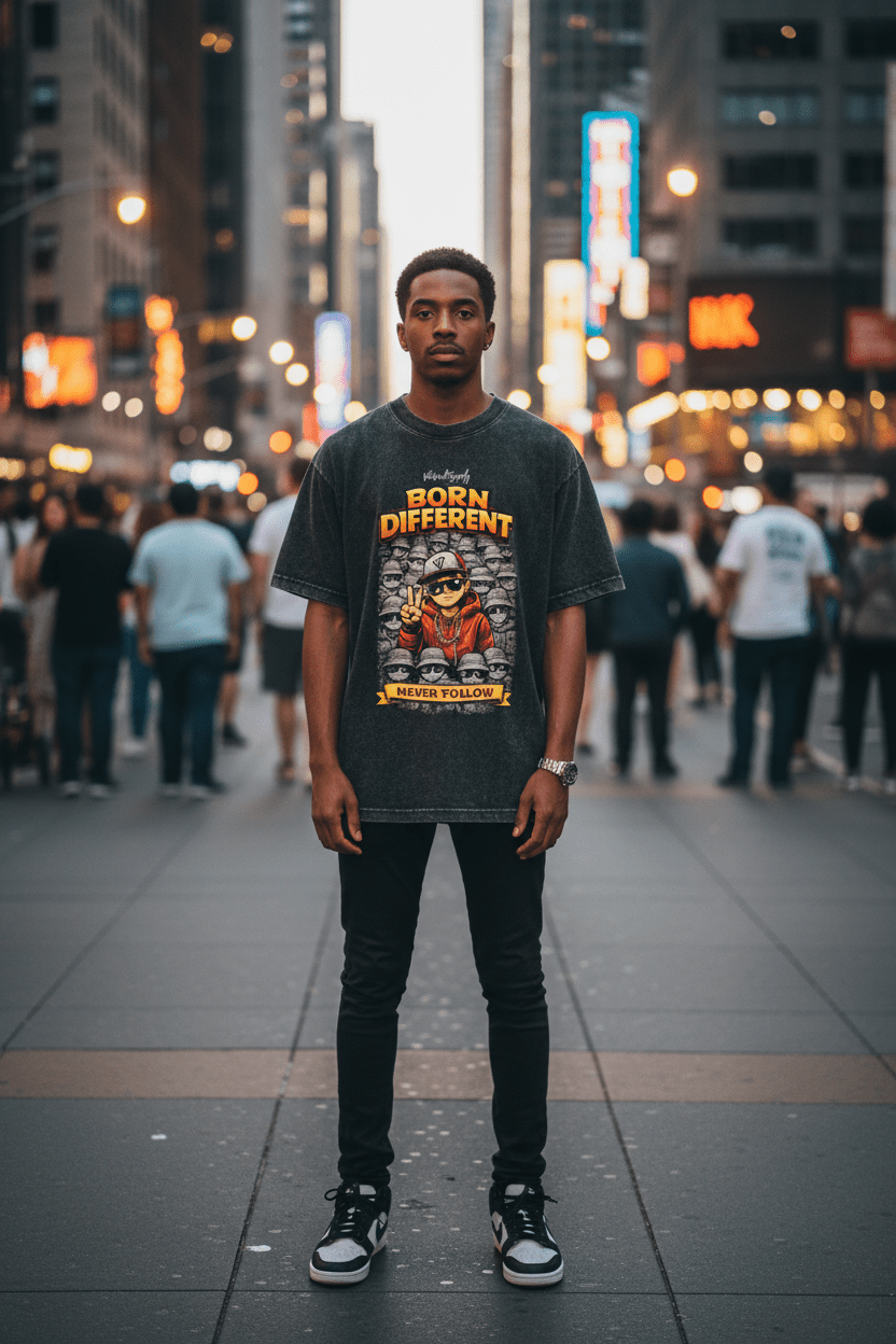 Born Different “Never Follow” Graphic T-Shirt – Motivational Streetwear Tee | VibeVaultSupply - VibeVaultSupply