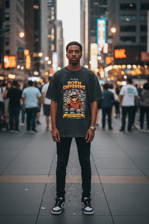 Born Different “Never Follow” Graphic T-Shirt – Motivational Streetwear Tee | VibeVaultSupply - VibeVaultSupply