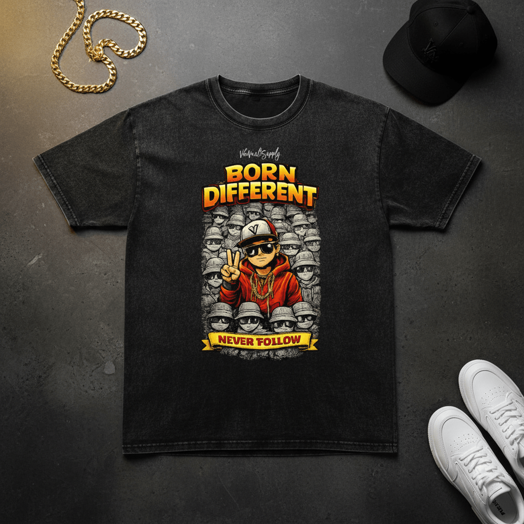 Born Different “Never Follow” Graphic T-Shirt – Motivational Streetwear Tee | VibeVaultSupply - VibeVaultSupply