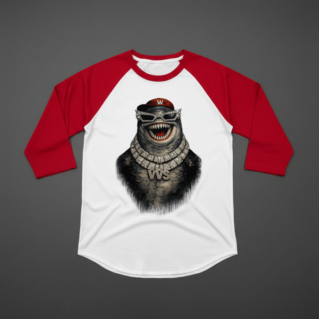 Shark Graphic Raglan T-Shirt – 3/4 Sleeve Baseball Tee | VibeVaultSupply - VibeVaultSupply