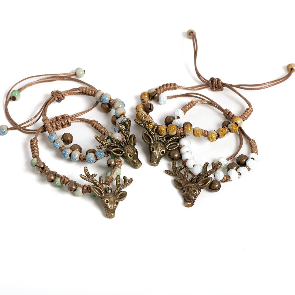 Boho Deer Charm Bracelet – Adjustable Rustic Antler Bracelet with Beads | Nature Inspired Jewelry Gift - VibeVaultSupply