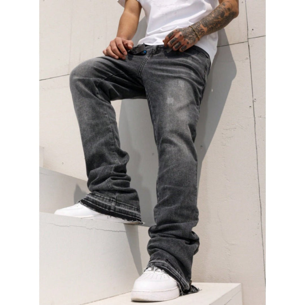 Men's Vintage Washed Flare Jeans – Relaxed Streetwear Denim - VibeVaultSupply