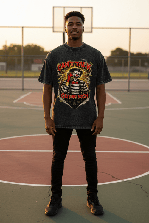 “Can’t Talk Getting Rich” Vintage Washed Graphic T-Shirt – Money Mindset Streetwear Tee | VibeVaultSupply - VibeVaultSupply