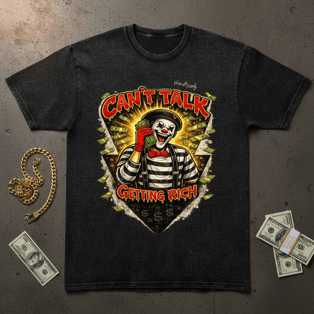“Can’t Talk Getting Rich” Vintage Washed Graphic T-Shirt – Money Mindset Streetwear Tee | VibeVaultSupply - VibeVaultSupply