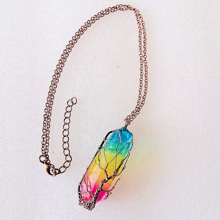 Tree of Life Crystal Necklace – Colorful Stone Pillar Pendant | Chakra Healing Jewelry & Spiritual Gift - VibeVaultSupply