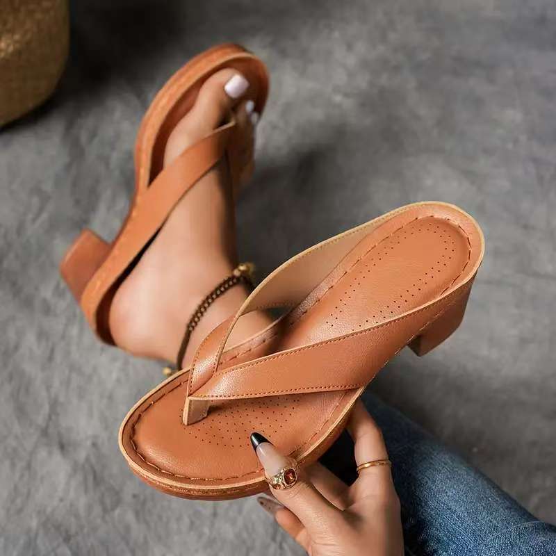 Women's Wedge Sandals Solid Color Square-heeled Slides by VibeVaultSupply - VibeVaultSupply