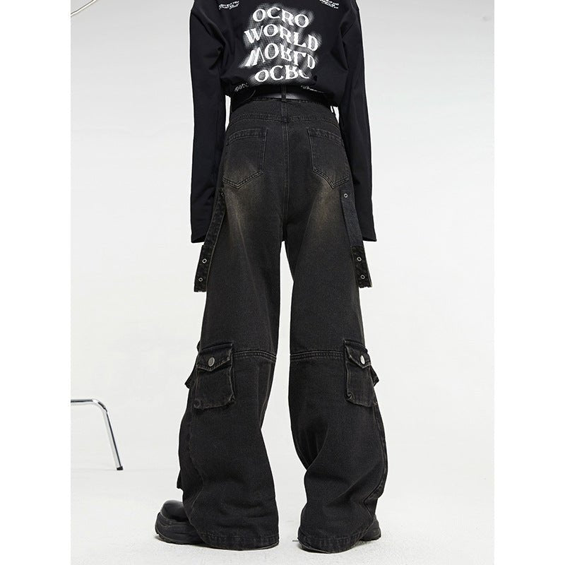 Men's Oversized Cargo Jeans – Multi Pocket Streetwear Denim - VibeVaultSupply