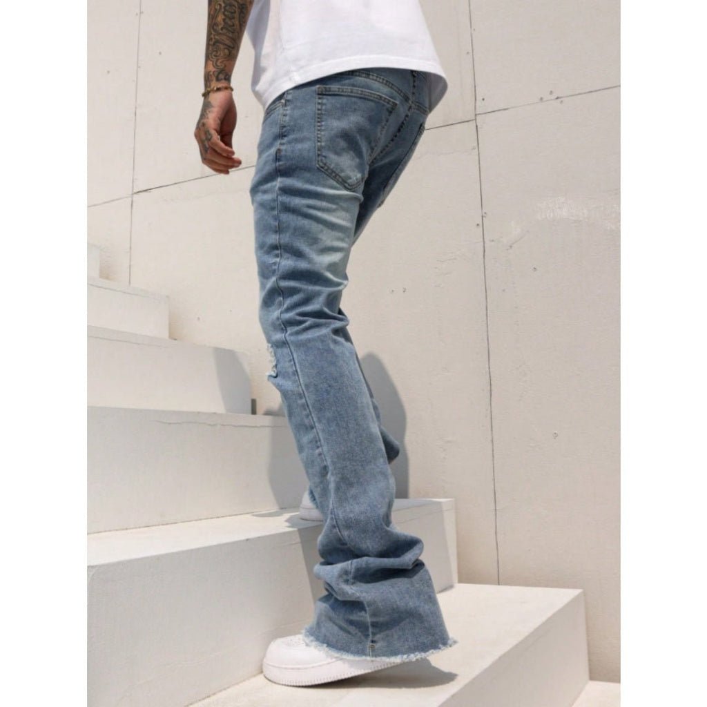 Men's Vintage Wash Ripped Wide Leg Jeans - VibeVaultSupply