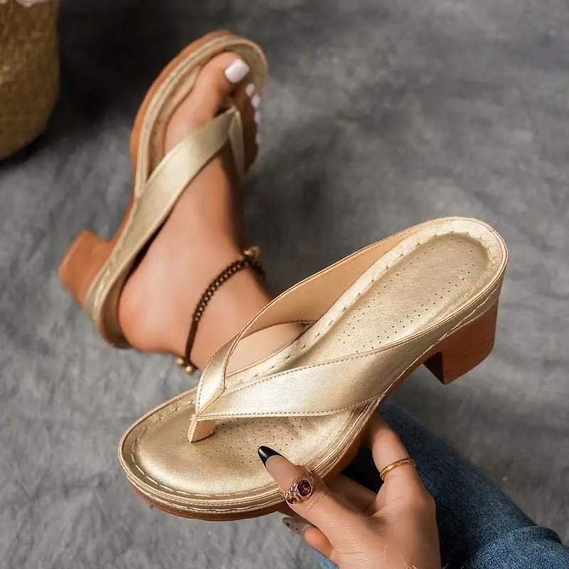 Women's Wedge Sandals Solid Color Square-heeled Slides by VibeVaultSupply - VibeVaultSupply