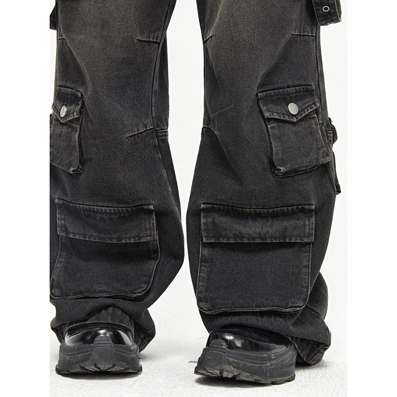 Men's Oversized Cargo Jeans – Multi Pocket Streetwear Denim - VibeVaultSupply