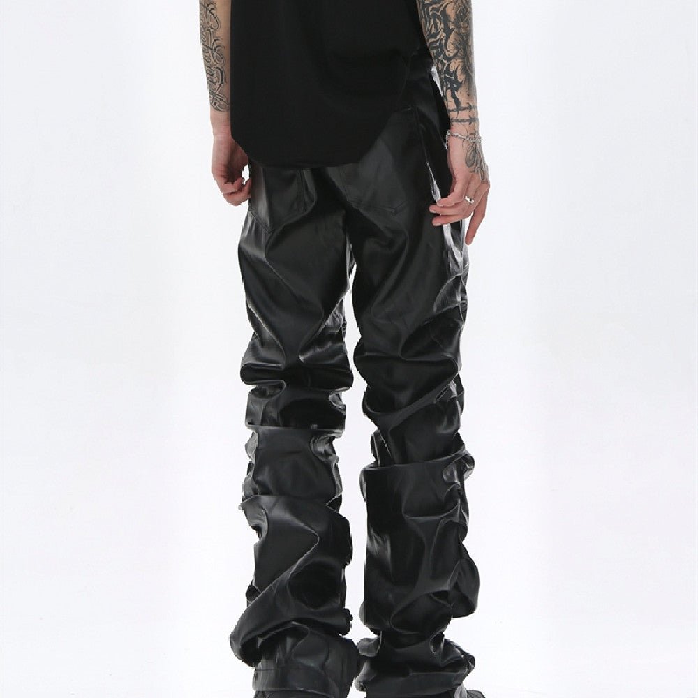 Men's Stacked Faux Leather Pants – Slim Fit Streetwear - VibeVaultSupply
