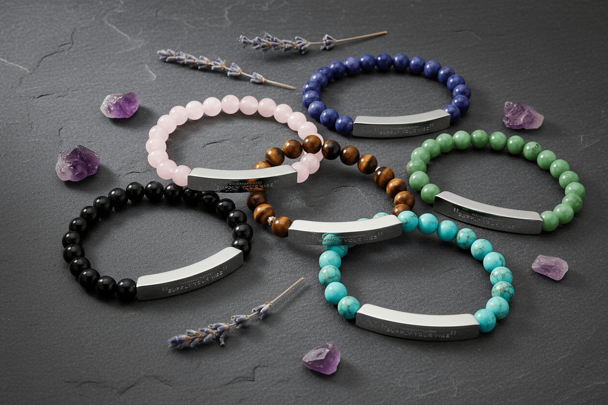 Engraved Stone Bracelet – Personalized Gemstone Bead Bracelet | VibeVaultSupply - VibeVaultSupply
