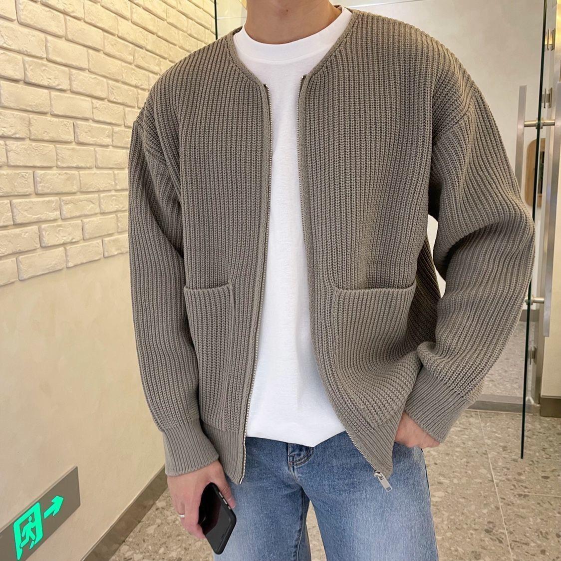 Men's Oversized Ribbed Knit Zip Cardigan Jacket - VibeVaultSupply